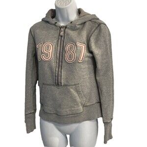 Y2K Aeropostale Hoodie Womens Jrs. Medium Gray Aero Puff Logo Sweatshirt